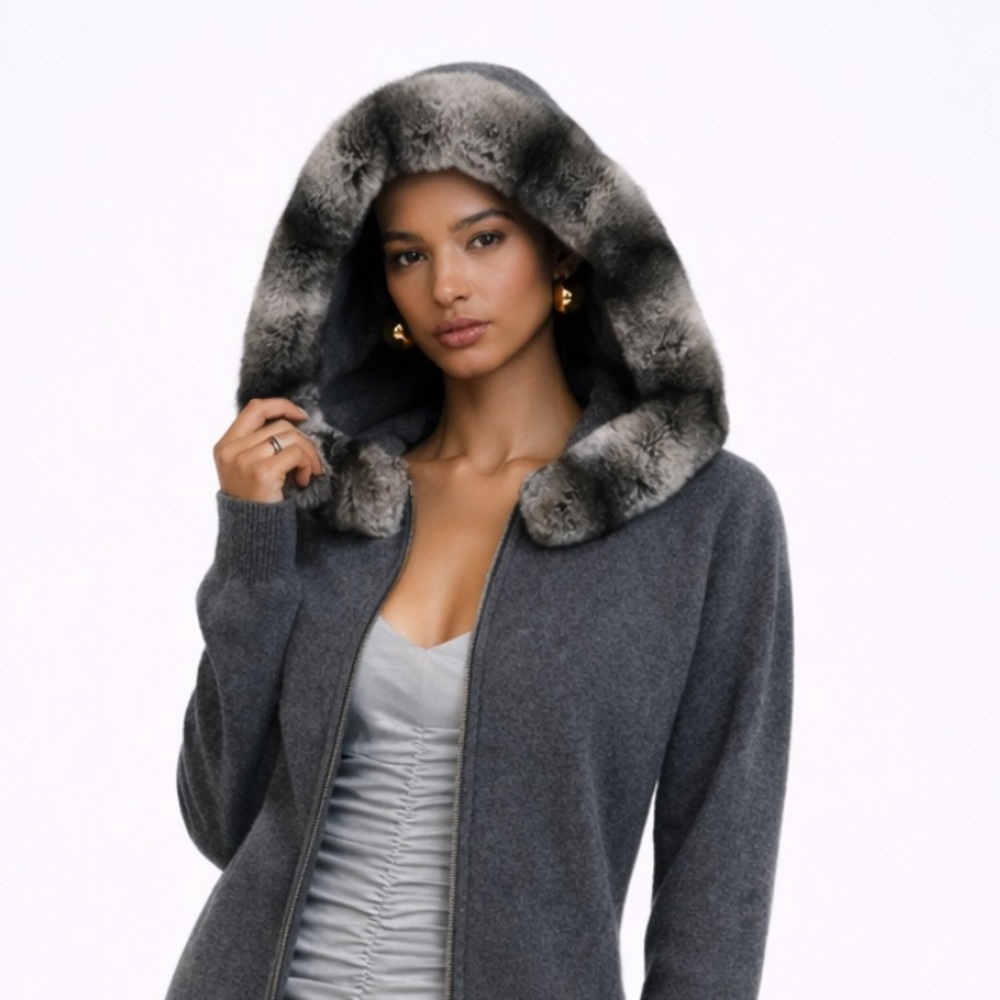 St. John Cashmere Fur Trim  knit sweater  Arctic Fox Fur - Picture 8 of 16